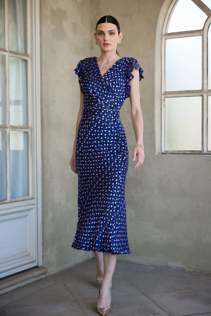 Fleur De Lys Midi Dress - Indigo/Pink Poppy