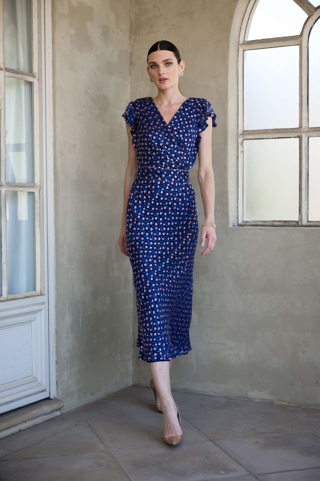 Fleur De Lys Midi Dress - Indigo/Pink Poppy