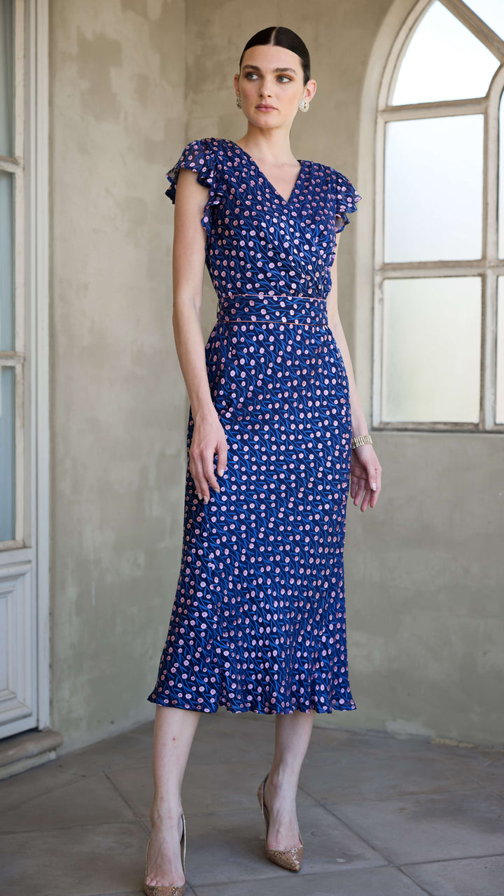 Fleur De Lys Midi Dress - Indigo/Pink Poppy