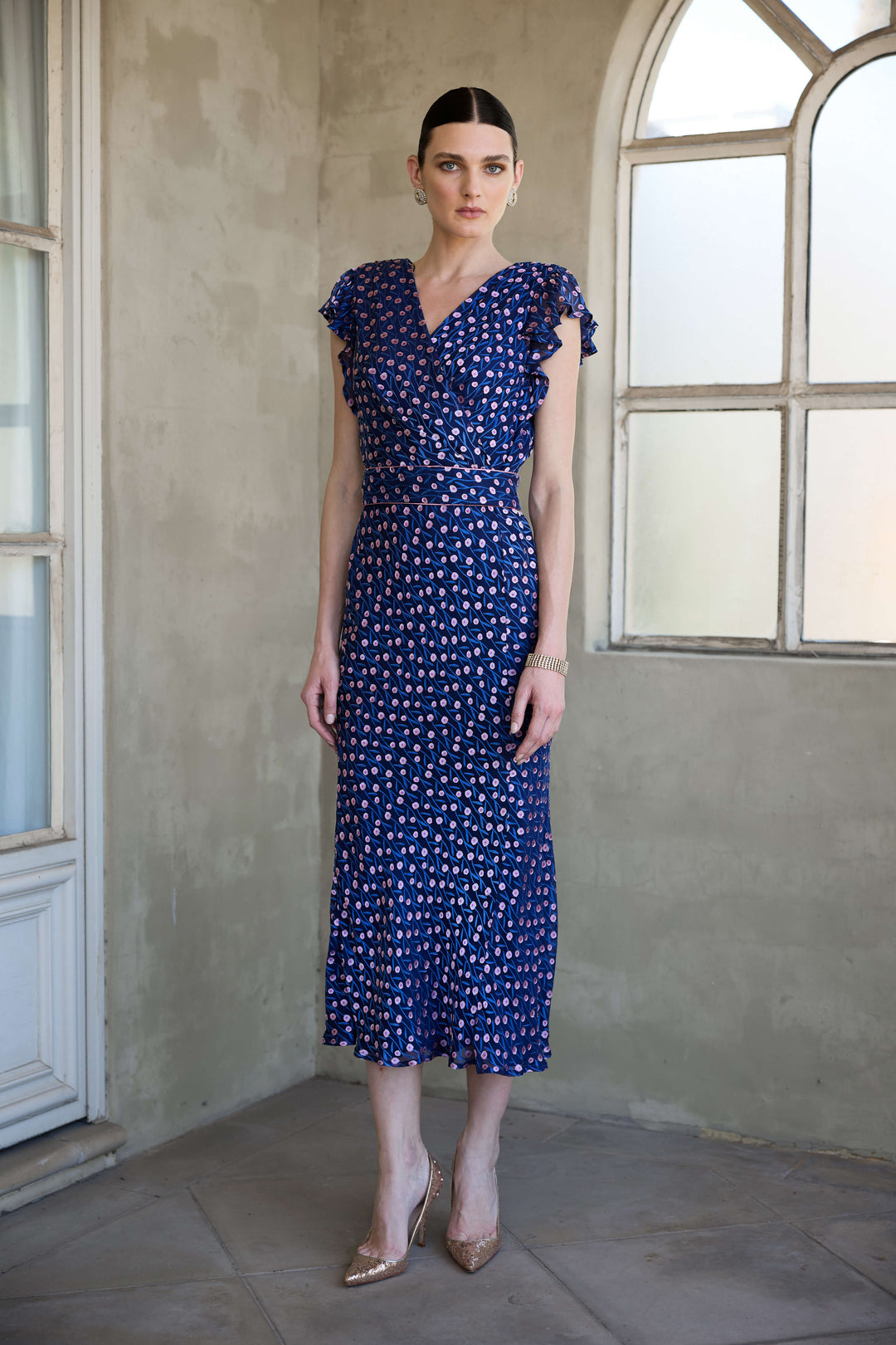 Fleur De Lys Midi Dress - Indigo/Pink Poppy