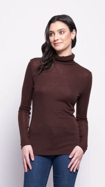 Fine Merino Polo Neck Top - Raisin