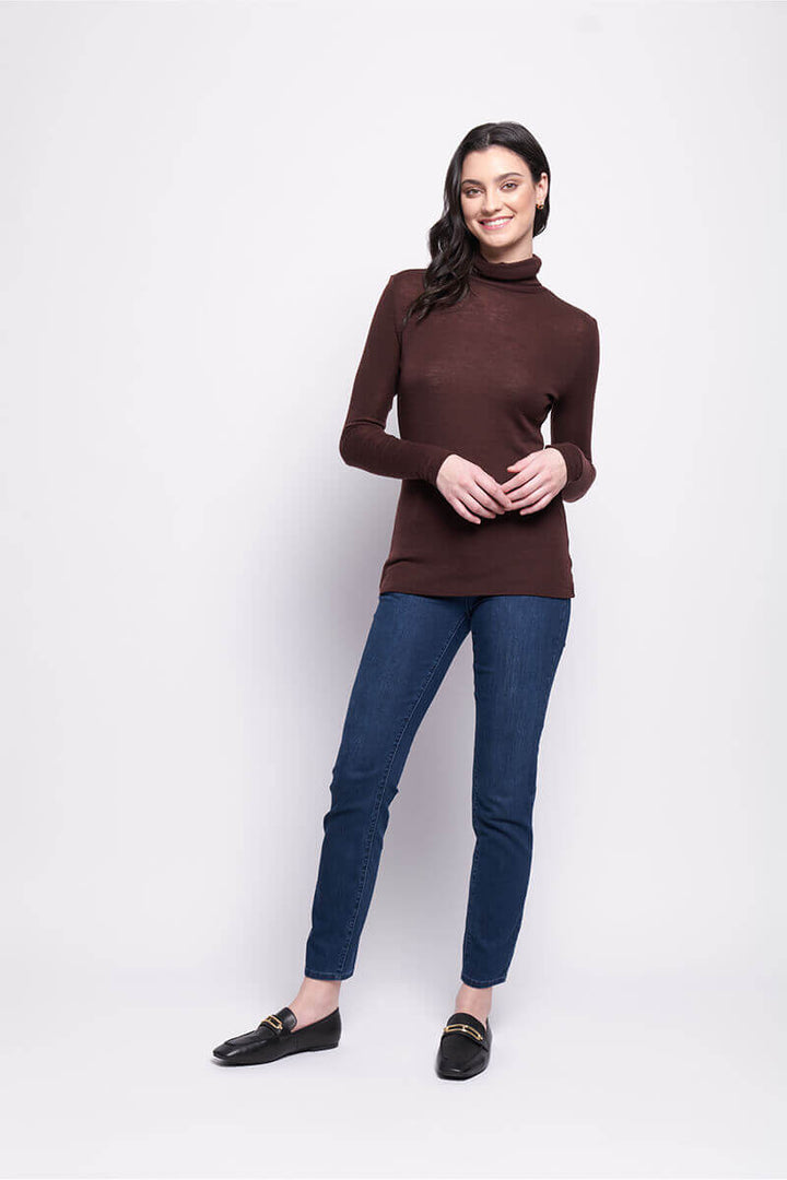 Fine Merino Polo Neck Top - Raisin