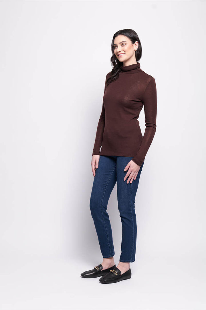 Fine Merino Polo Neck Top - Raisin