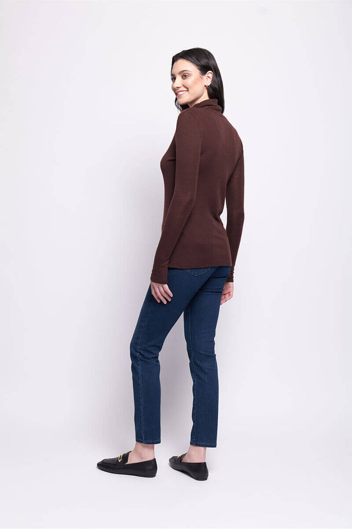 Fine Merino Polo Neck Top - Raisin