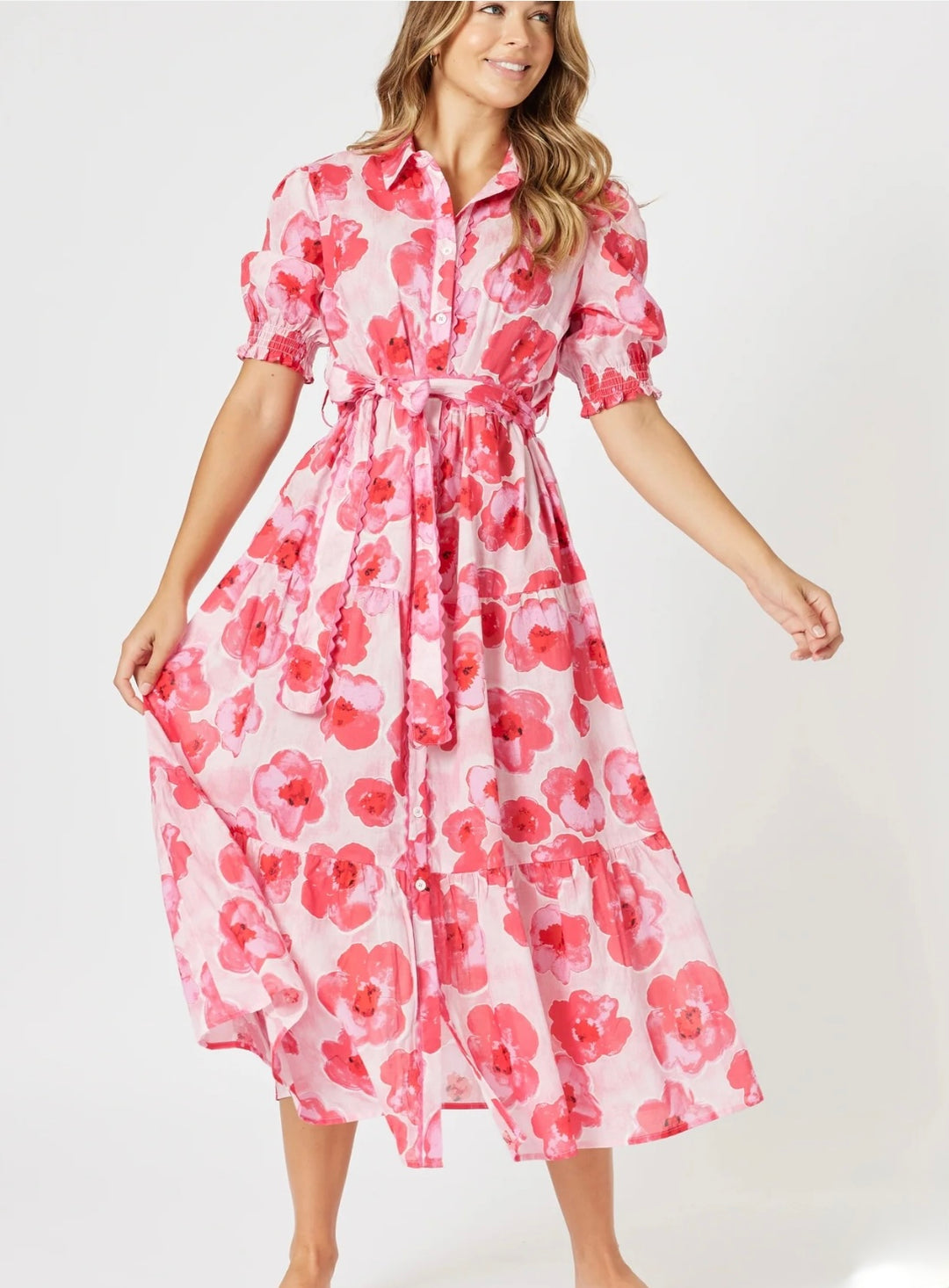 Pink Poppy Floral Midi Dress