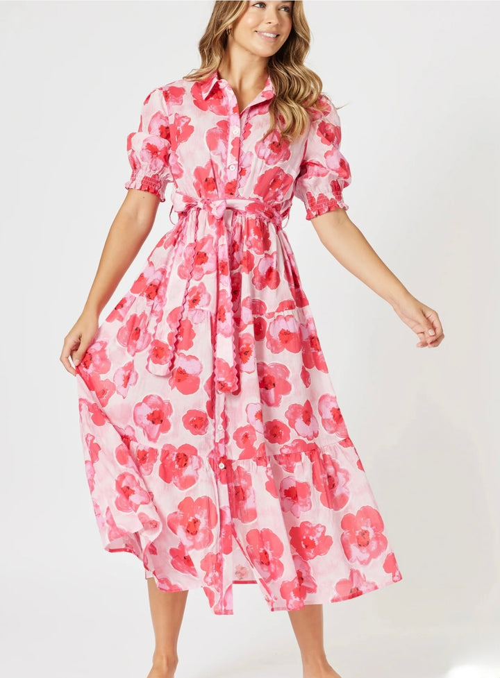 Pink Poppy Floral Midi Dress