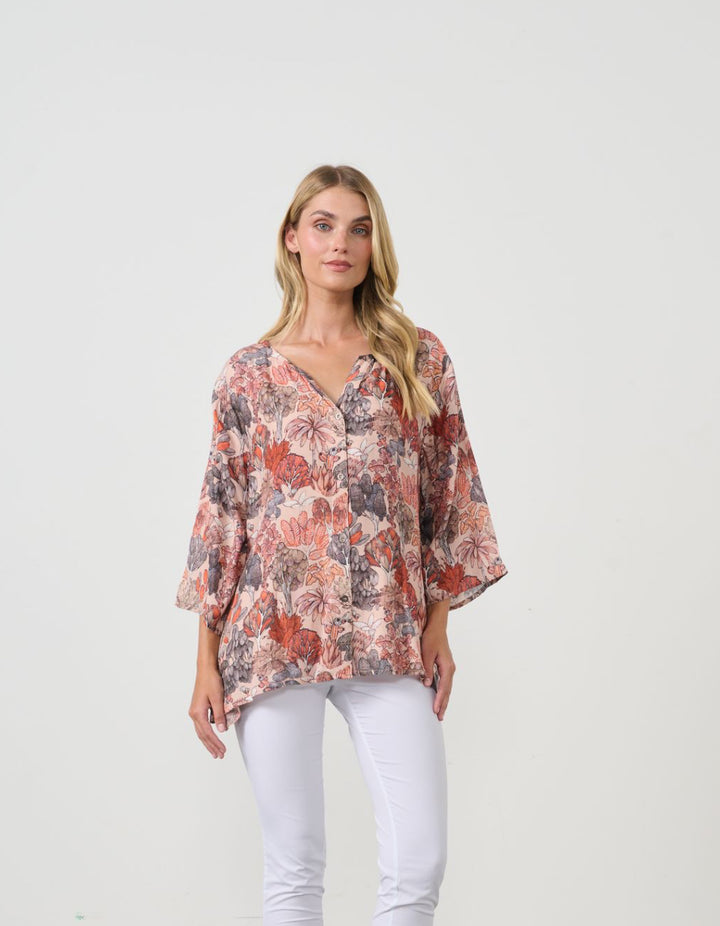Native Trees Printed V Neck Blouse