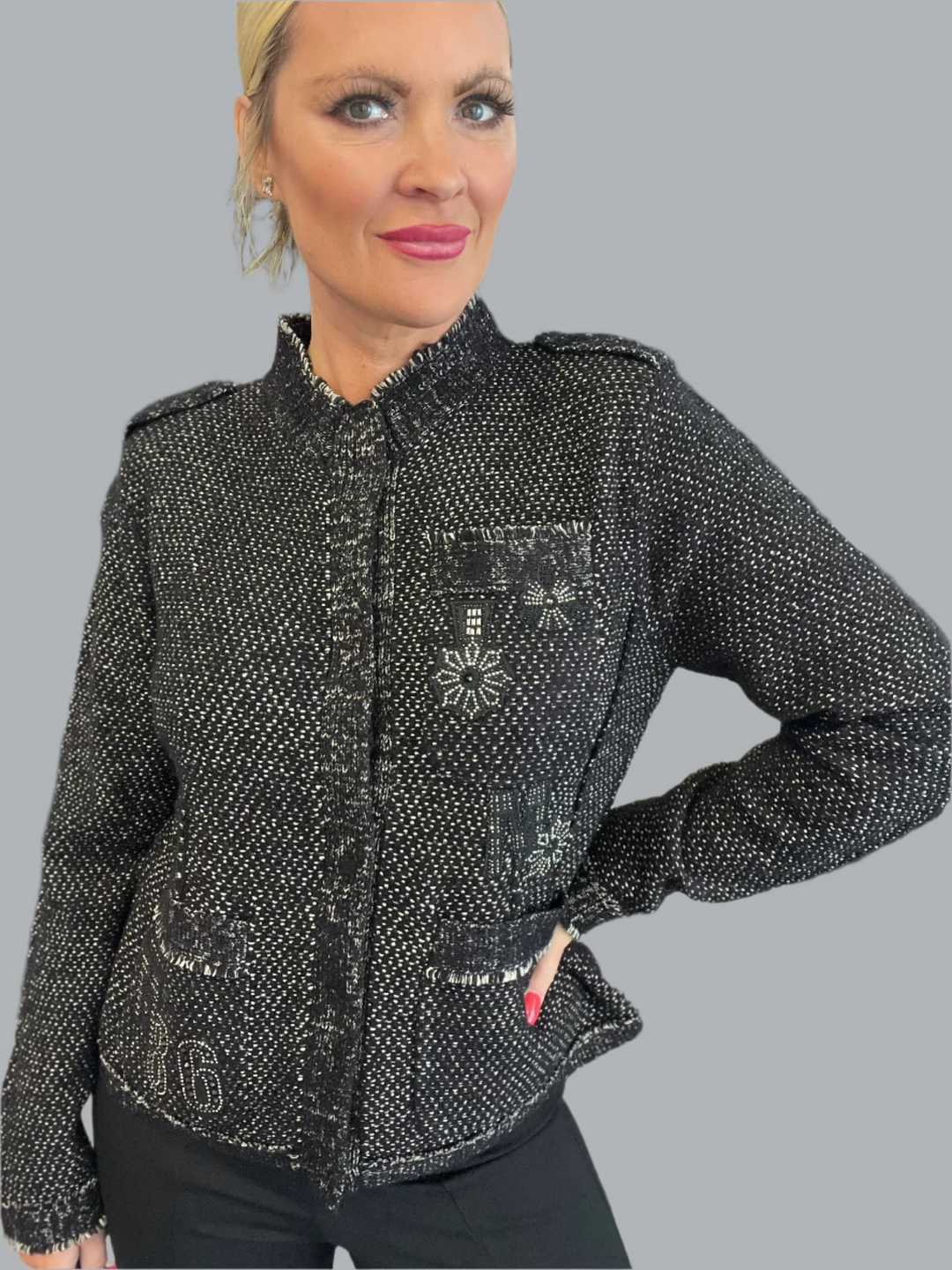 Knit Patches Jacket - Black
