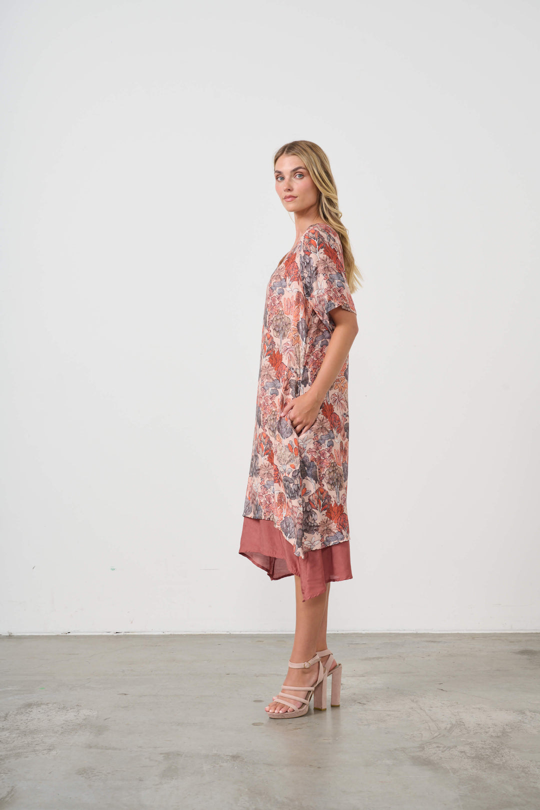 Double Layer Native Trees Printed  Dress