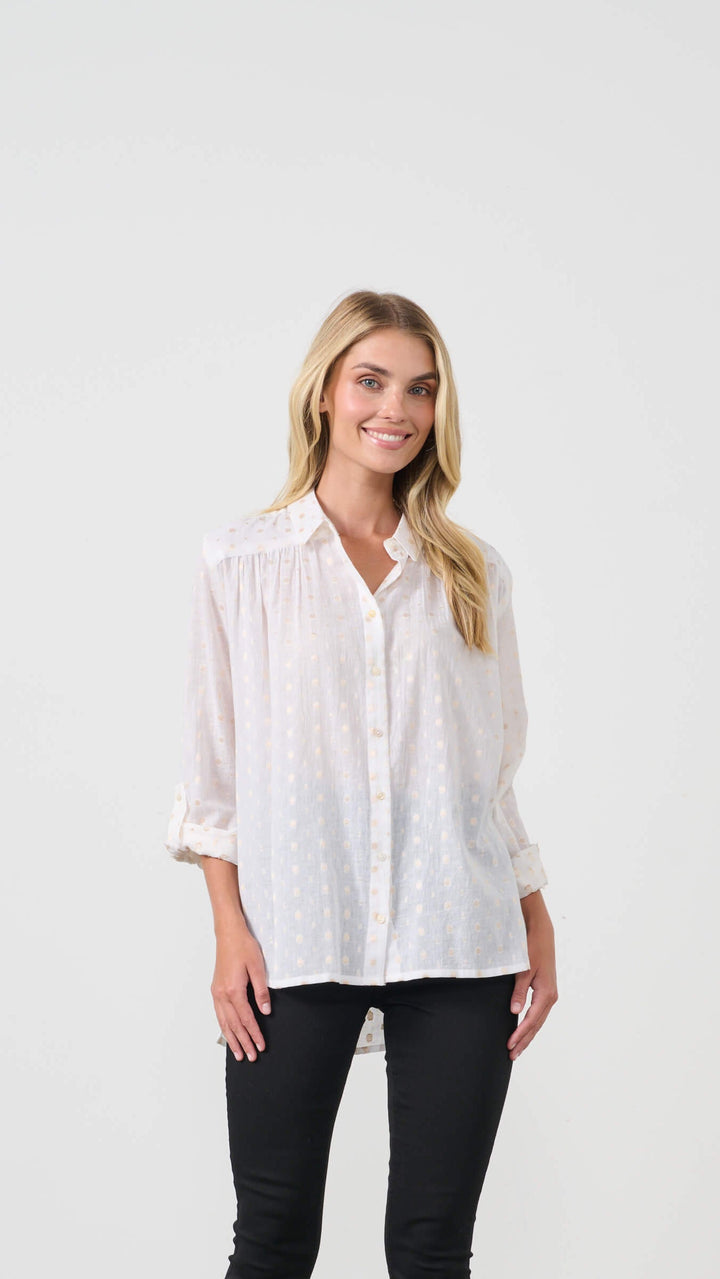 Jacquard Lurex Spot Shirt - White