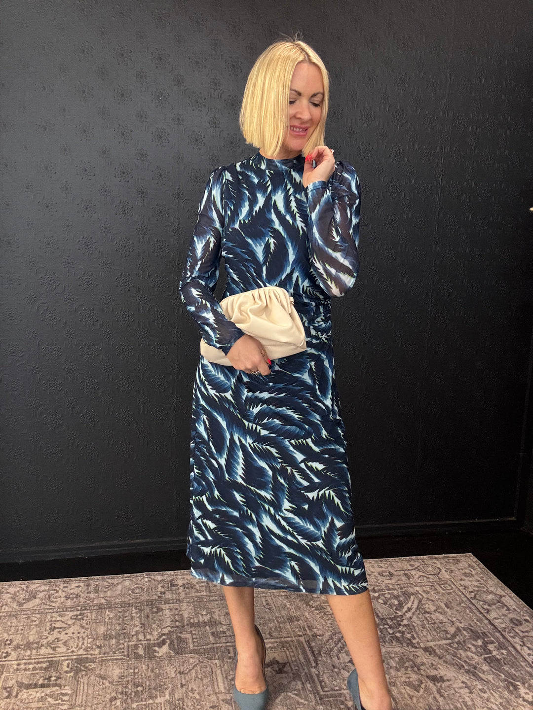 Feathers Blue mesh Dress