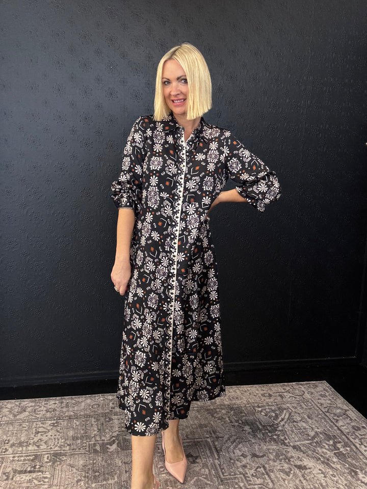 Theodora Dress - Black Multi Size 10