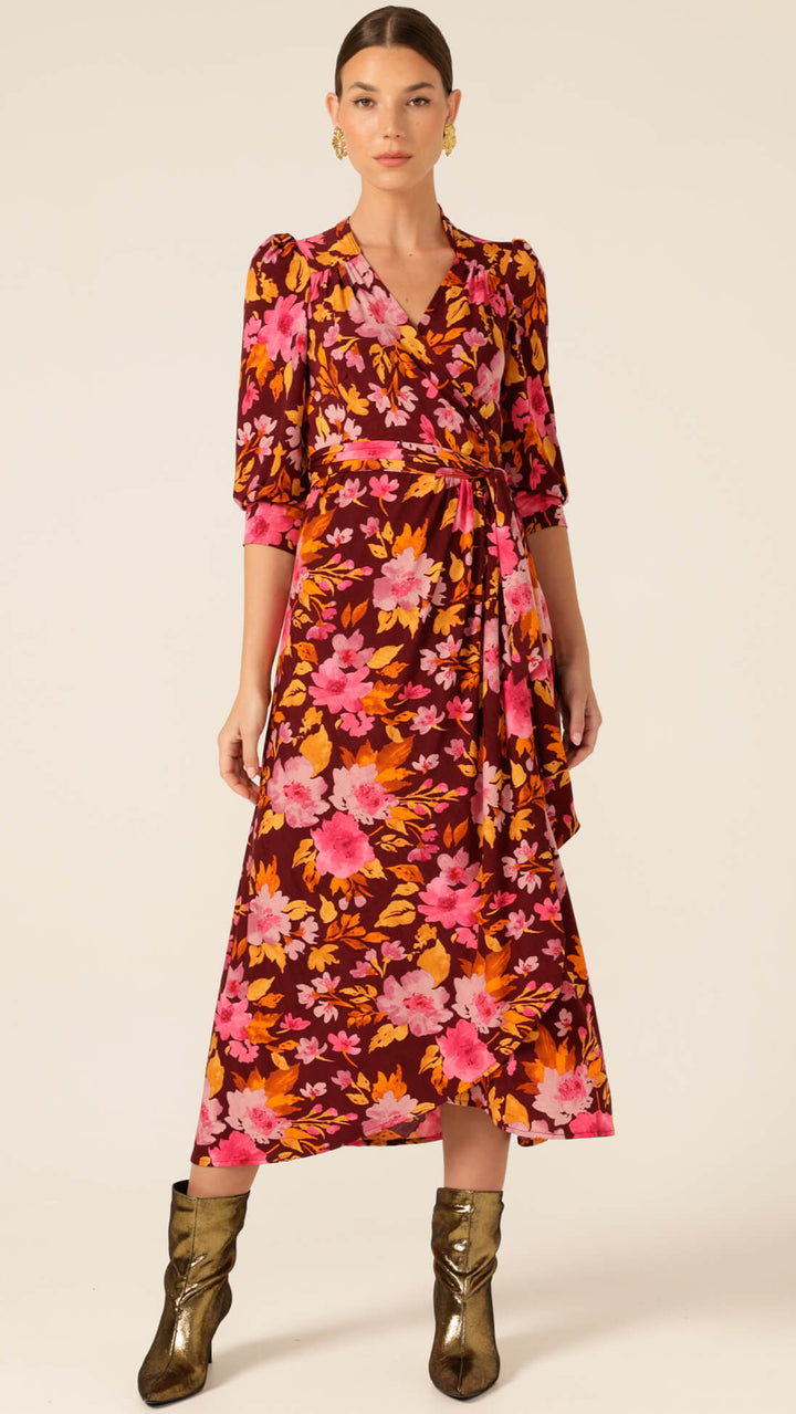 Autumn Leaf Wrap Dress - Pink/Orange