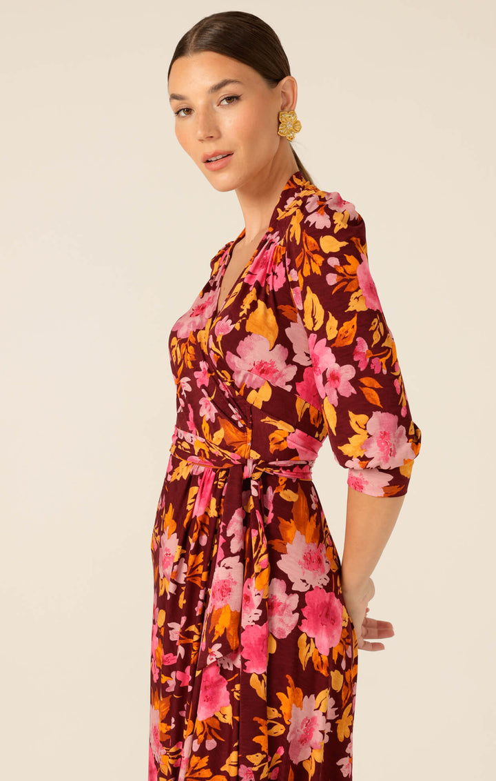 Autumn Leaf Wrap Dress - Pink/Orange