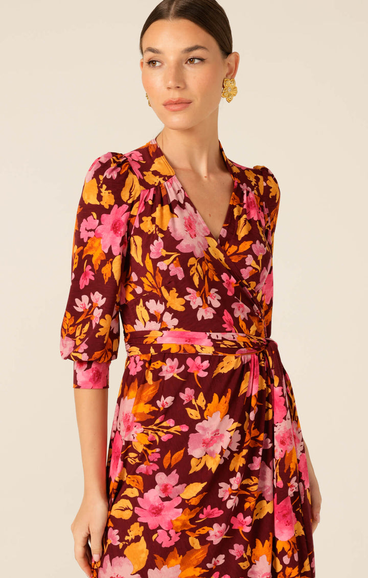 Autumn Leaf Wrap Dress - Pink/Orange