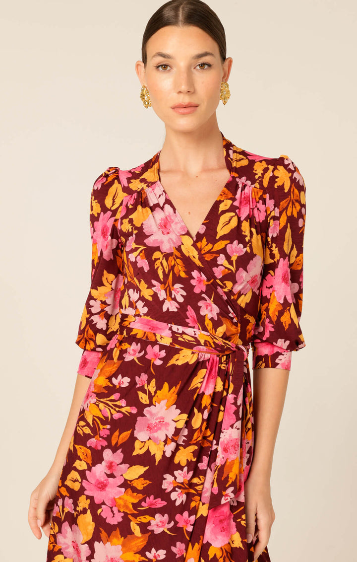 Autumn Leaf Wrap Dress - Pink/Orange