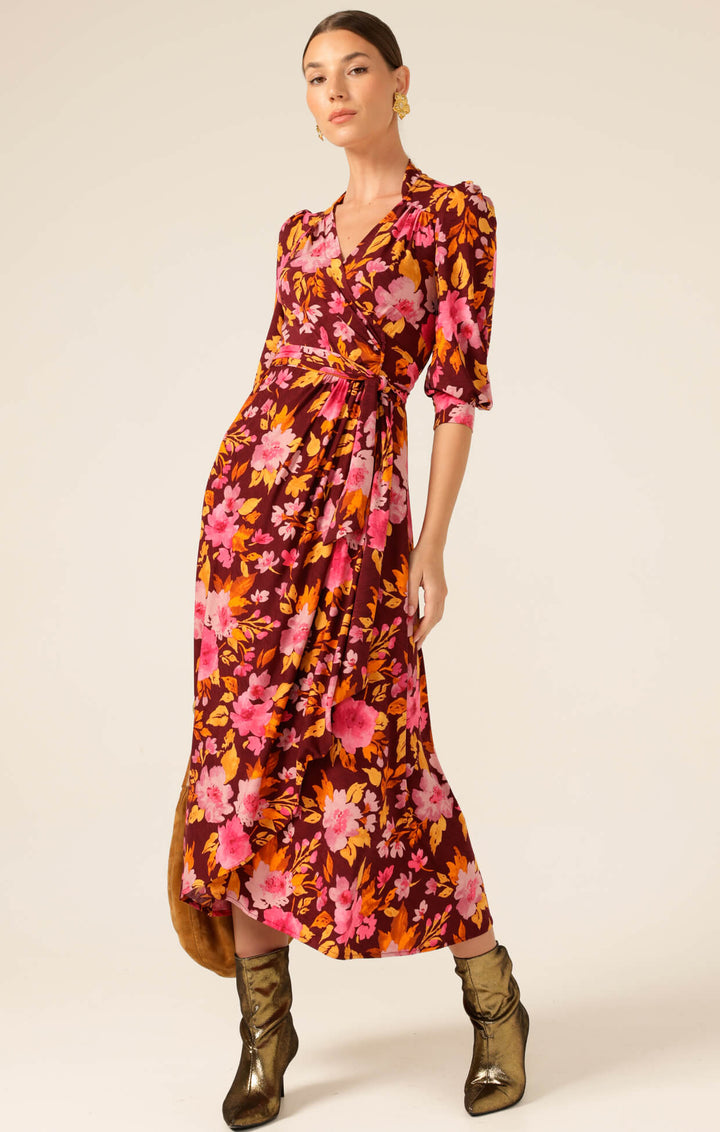 Autumn Leaf Wrap Dress - Pink/Orange