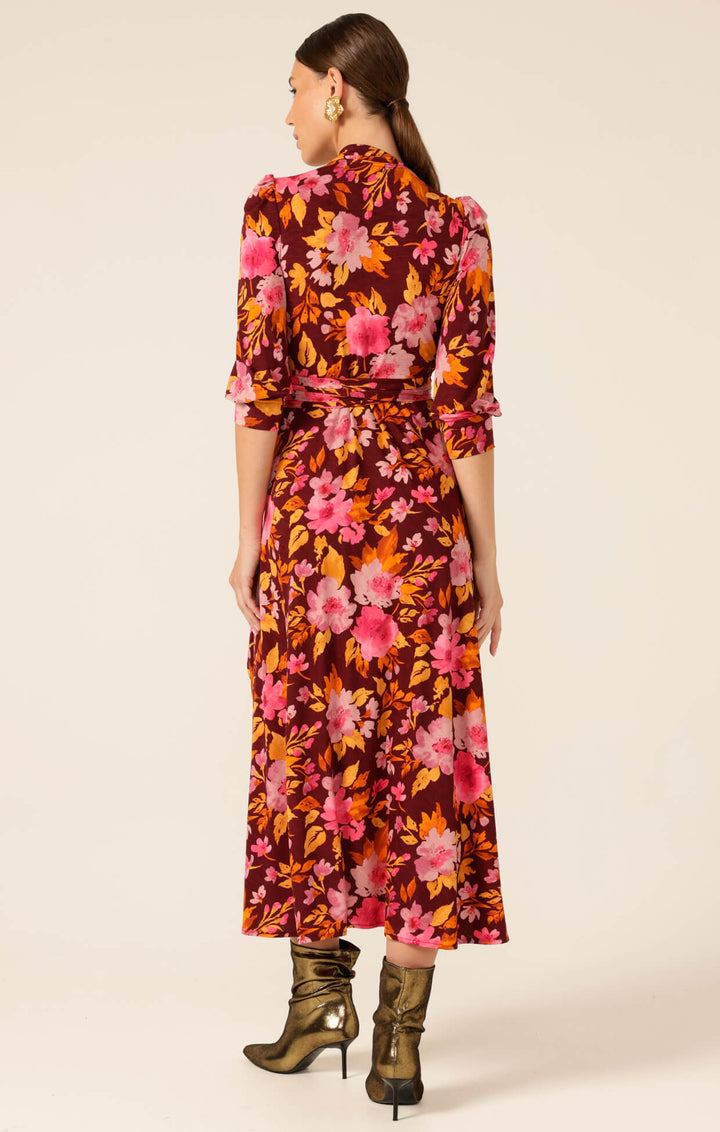 Autumn Leaf Wrap Dress - Pink/Orange