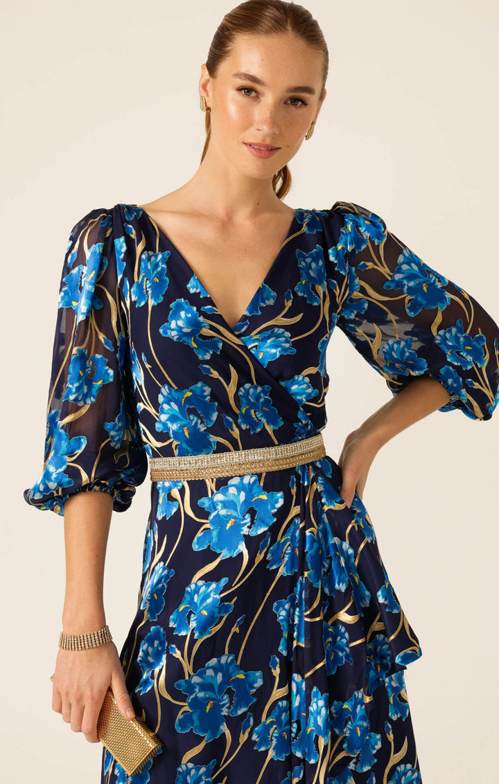 Linnee Wrap Midi Dress - Blue Iris
