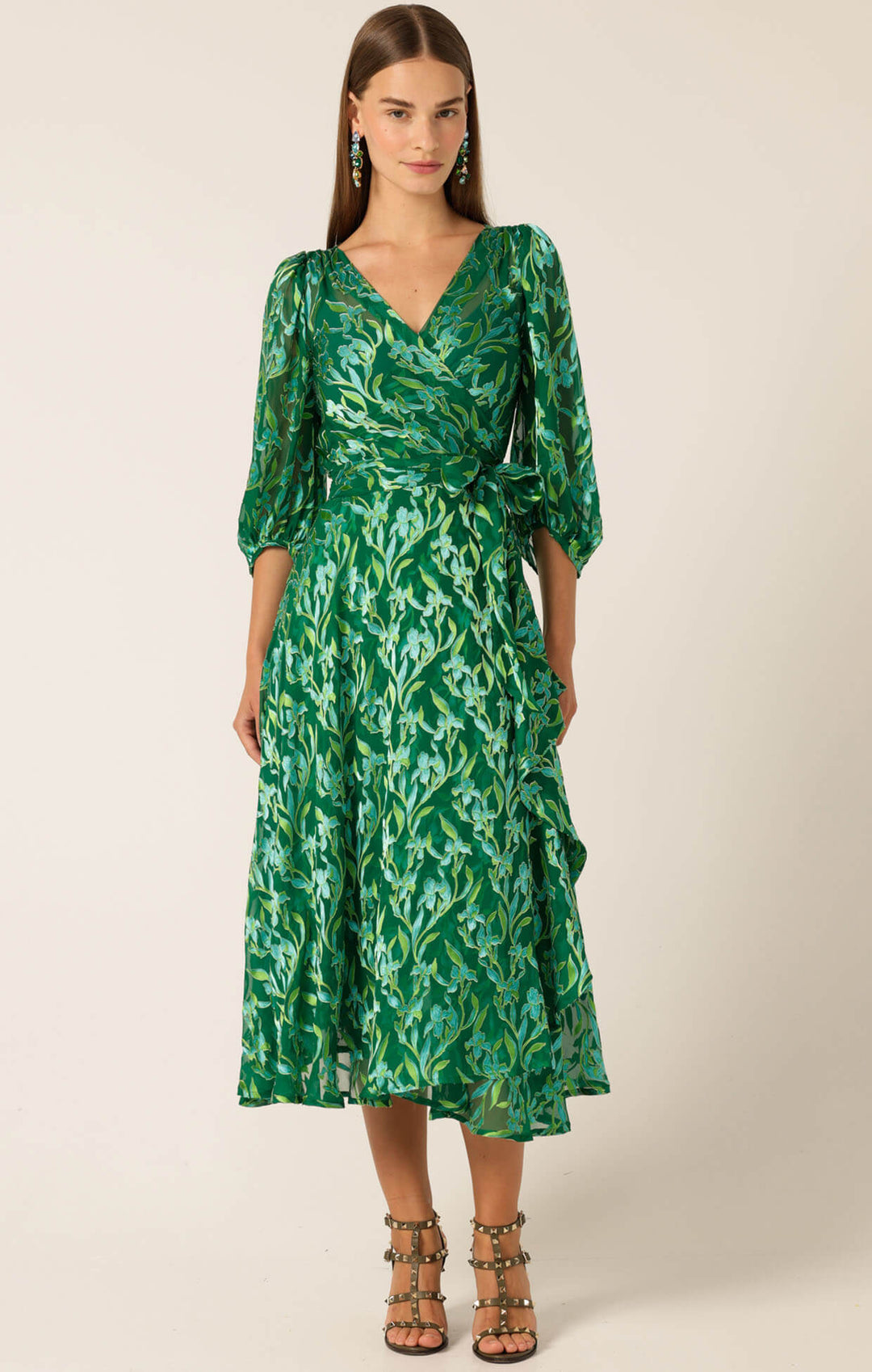 Orchid Wrap Dress - Green Botanical