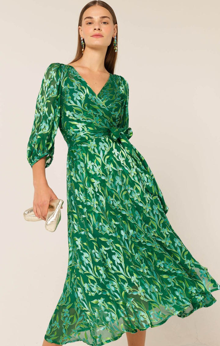 Orchid Wrap Dress - Green Botanical
