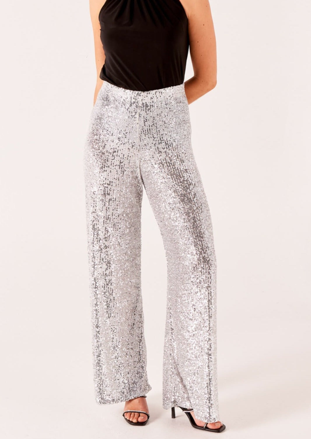 Sequin Palazzo Pant - Silver