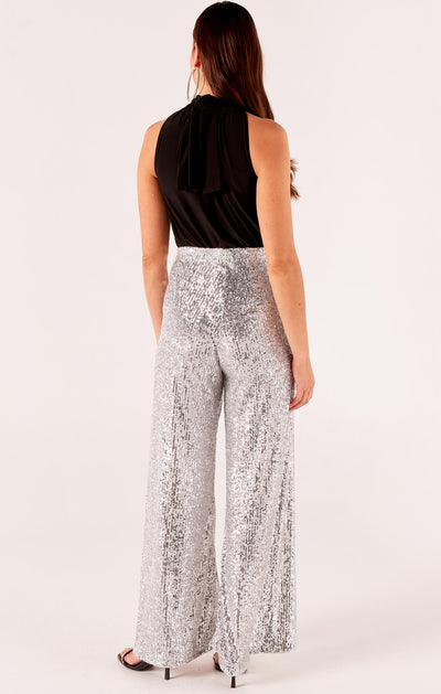 Sequin Palazzo Pant - Silver