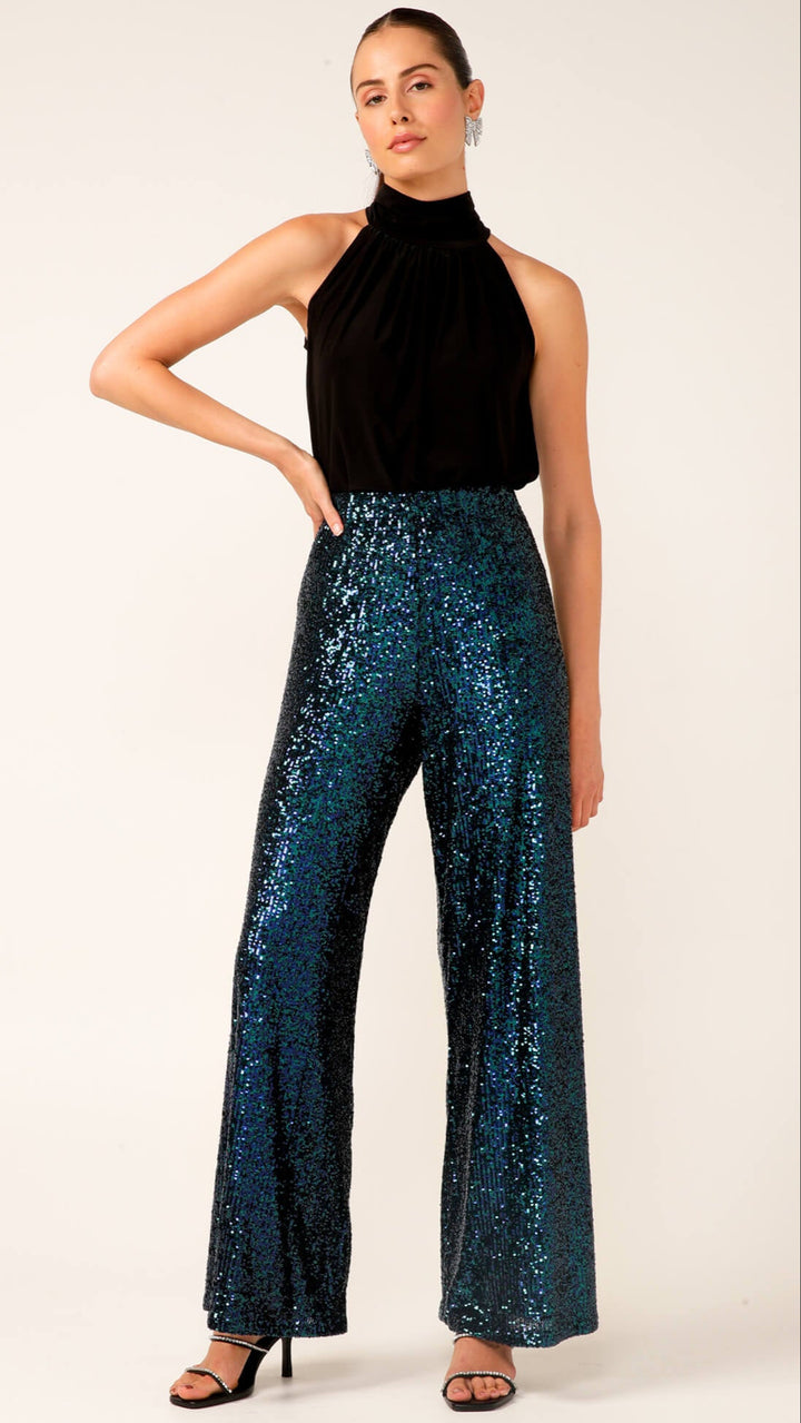 Sequin Palazzo Pant - Peacock