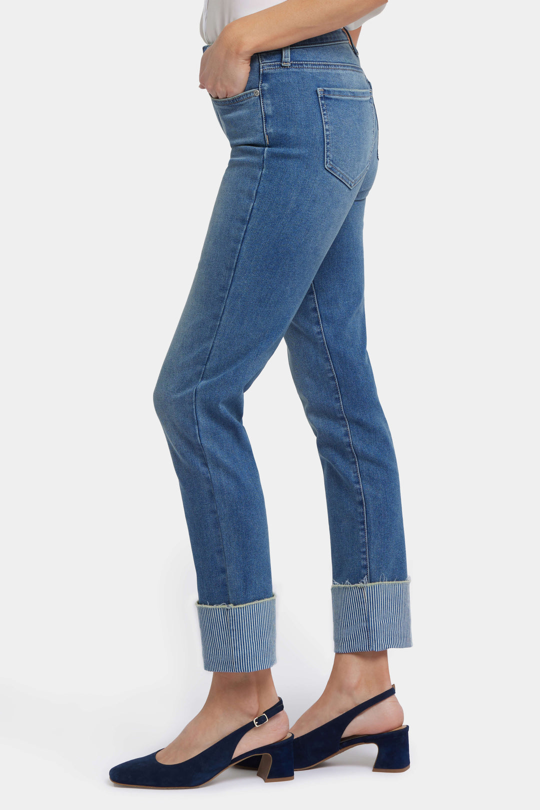 Sheri Slim Ankle Jeans With Striped Cuffs - Costa Brava