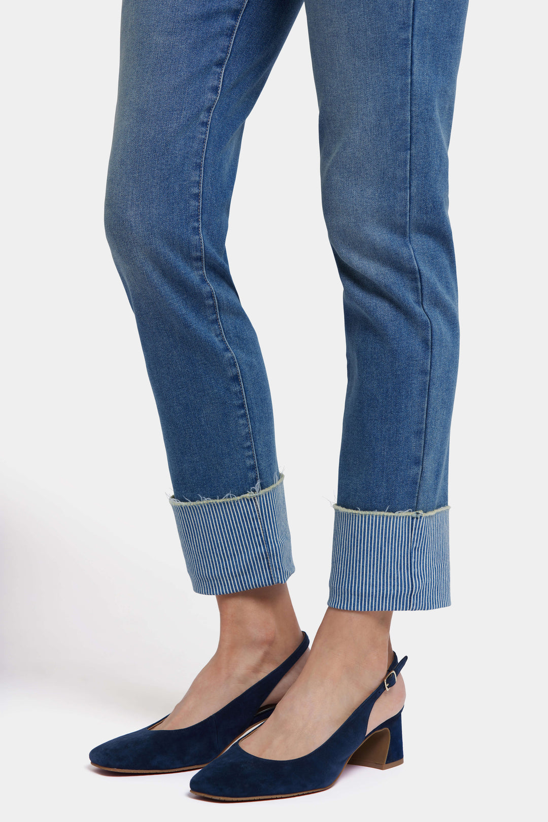 Sheri Slim Ankle Jeans With Striped Cuffs - Costa Brava
