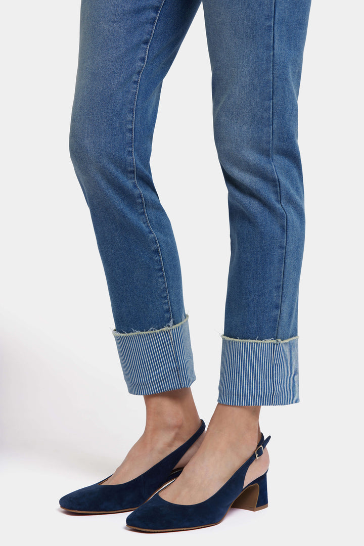 Sheri Slim Ankle Jeans With Striped Cuffs - Costa Brava