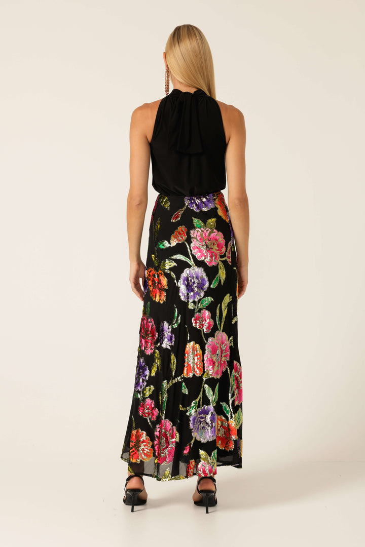 Night Flower Bias Skirt - Black Multi