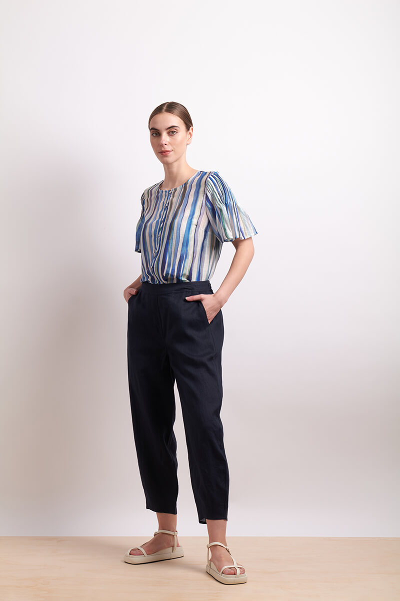 Draw The Line Blouse - Azure Stripe