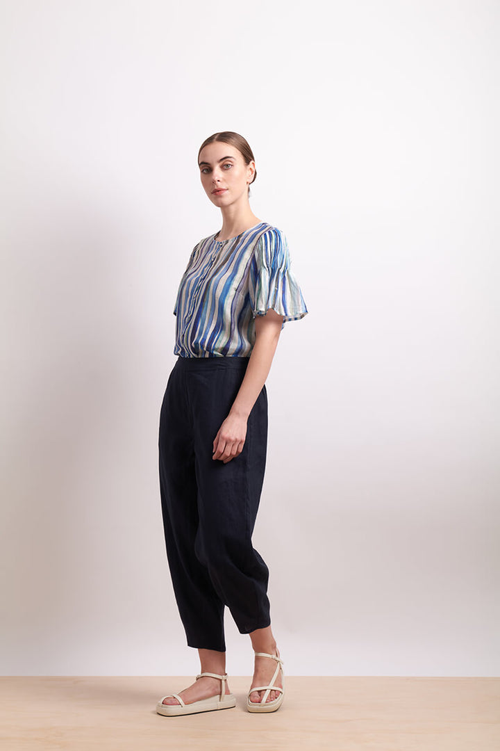 Draw The Line Blouse - Azure Stripe