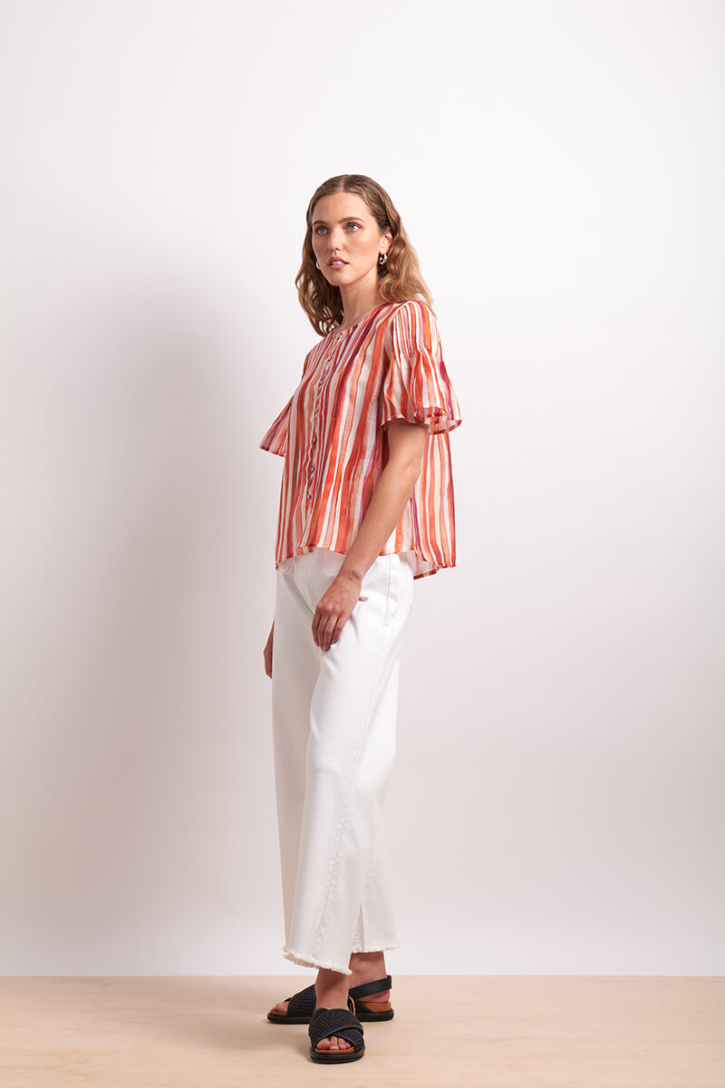 Draw The Line Blouse - Koi Stripe