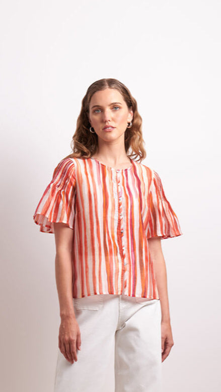 Draw The Line Blouse - Koi Stripe