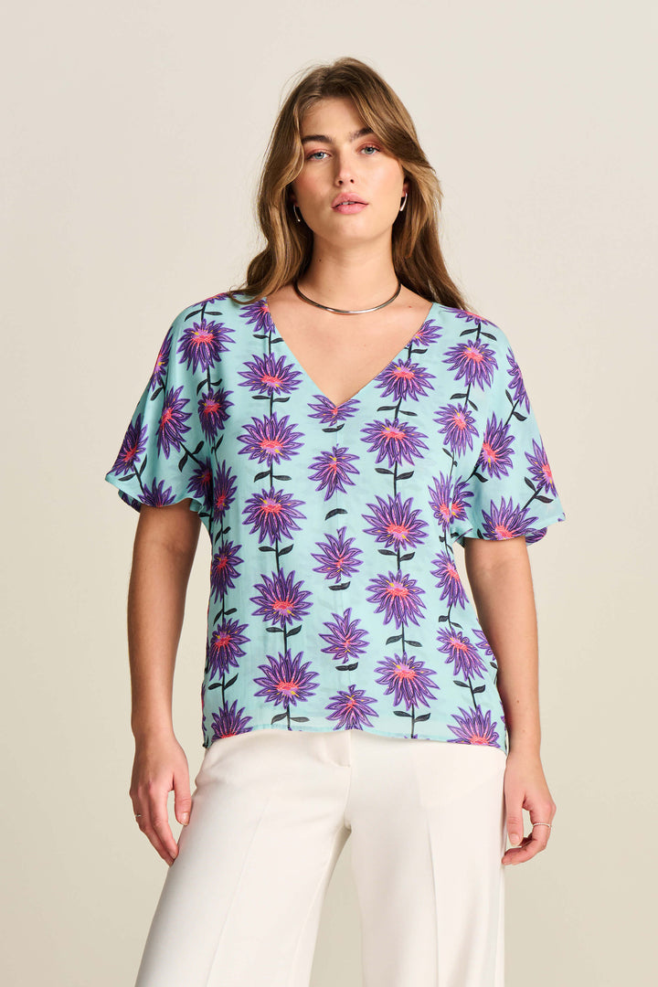 Georgie Aqua Flower Top