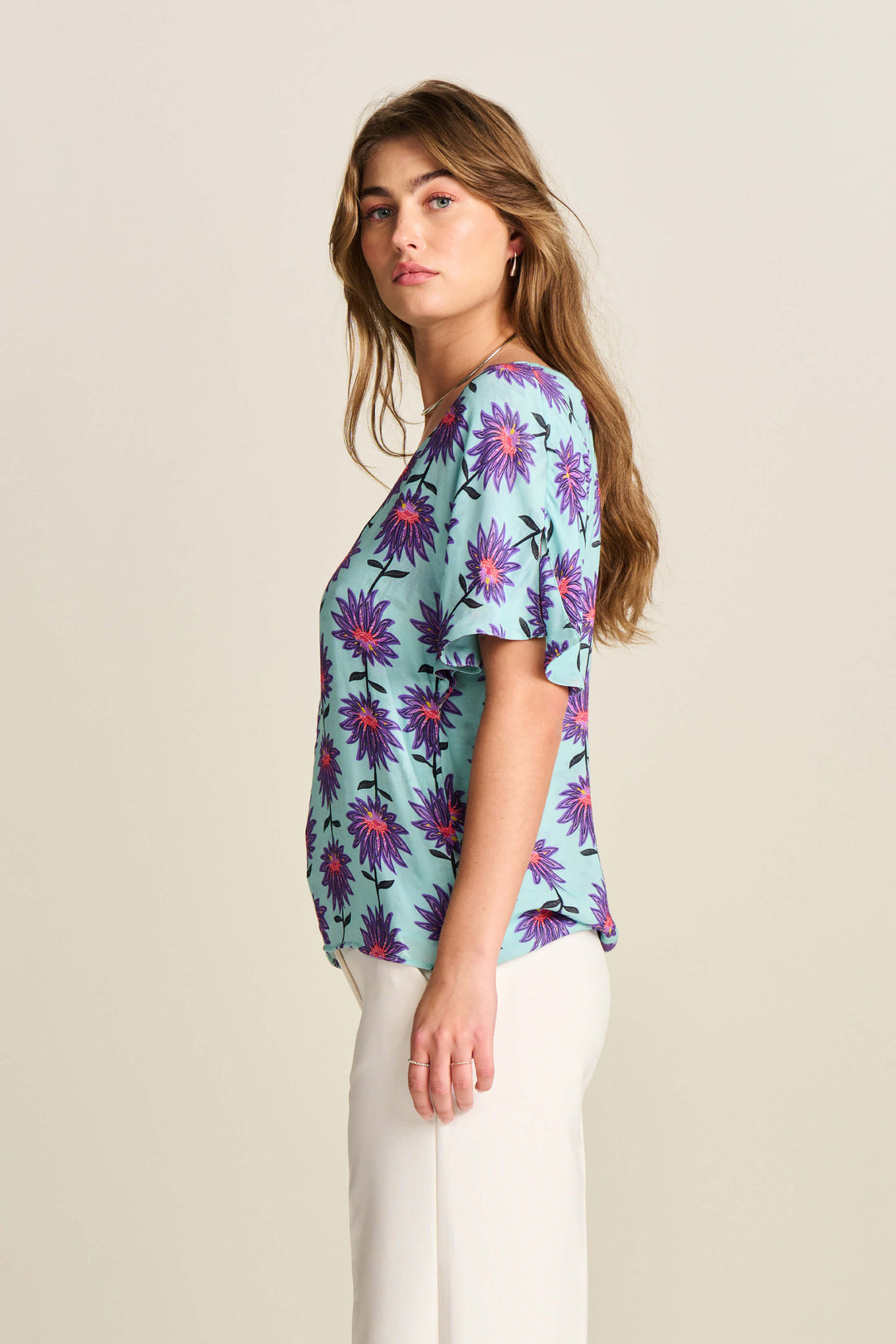 Georgie Aqua Flower Top