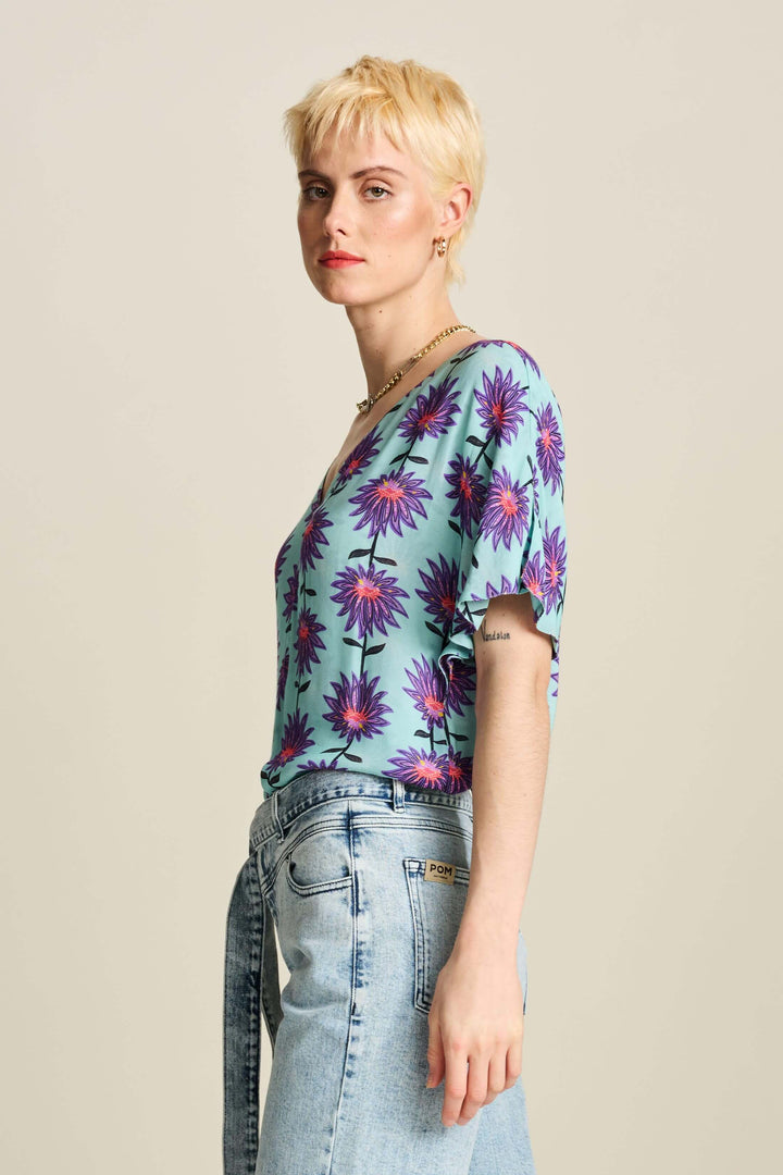 Georgie Aqua Flower Top