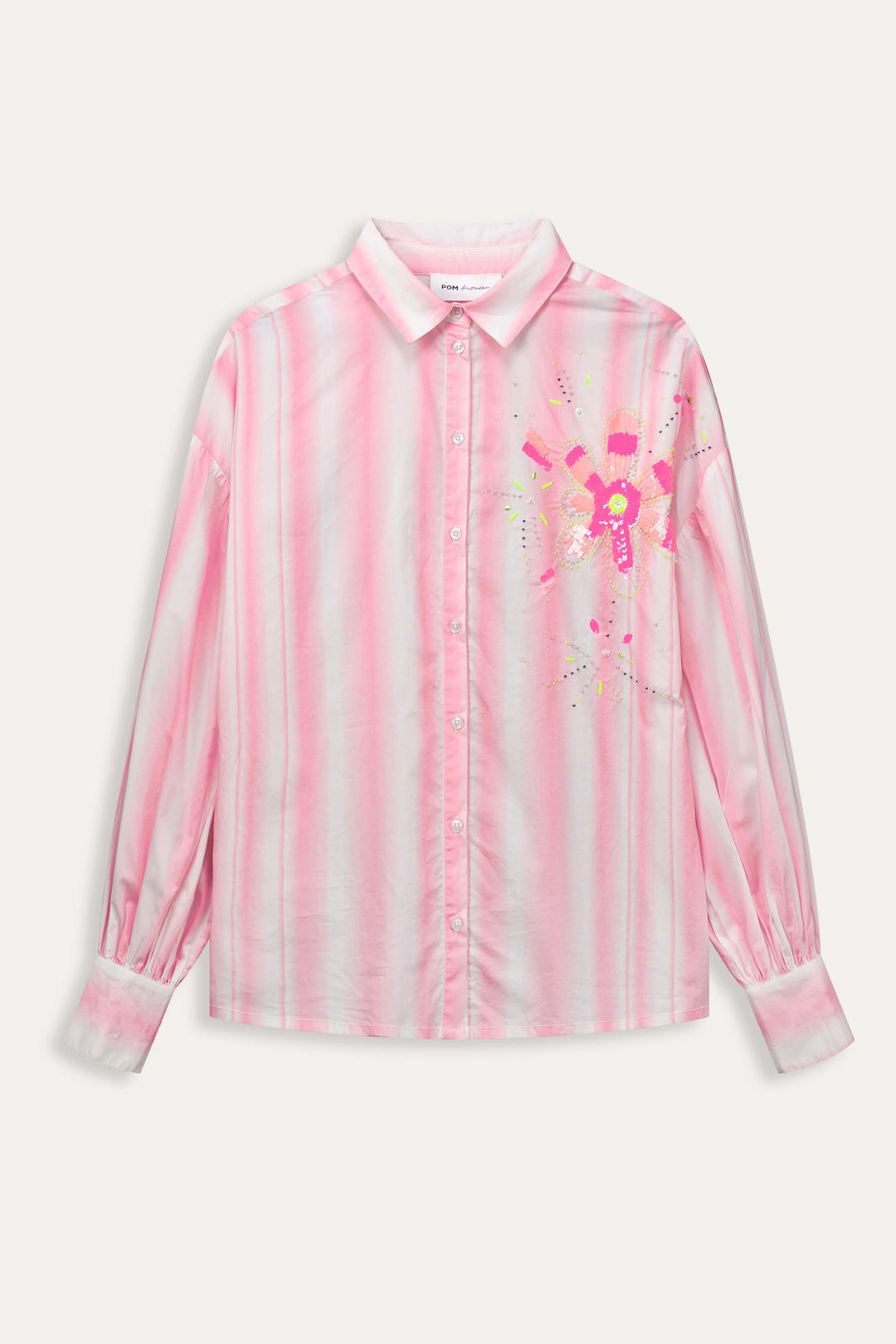 Pink Stripe Sequin Flower Shirt