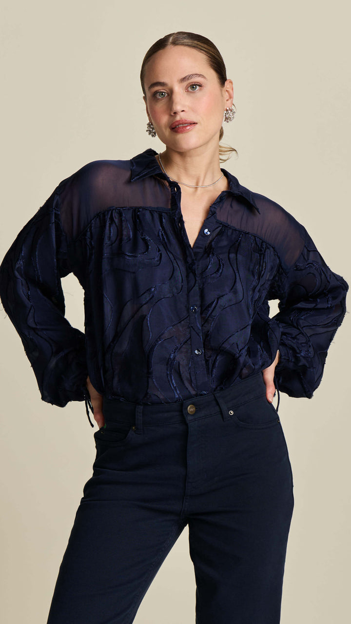 Jacquard Midnight Blue Blouse