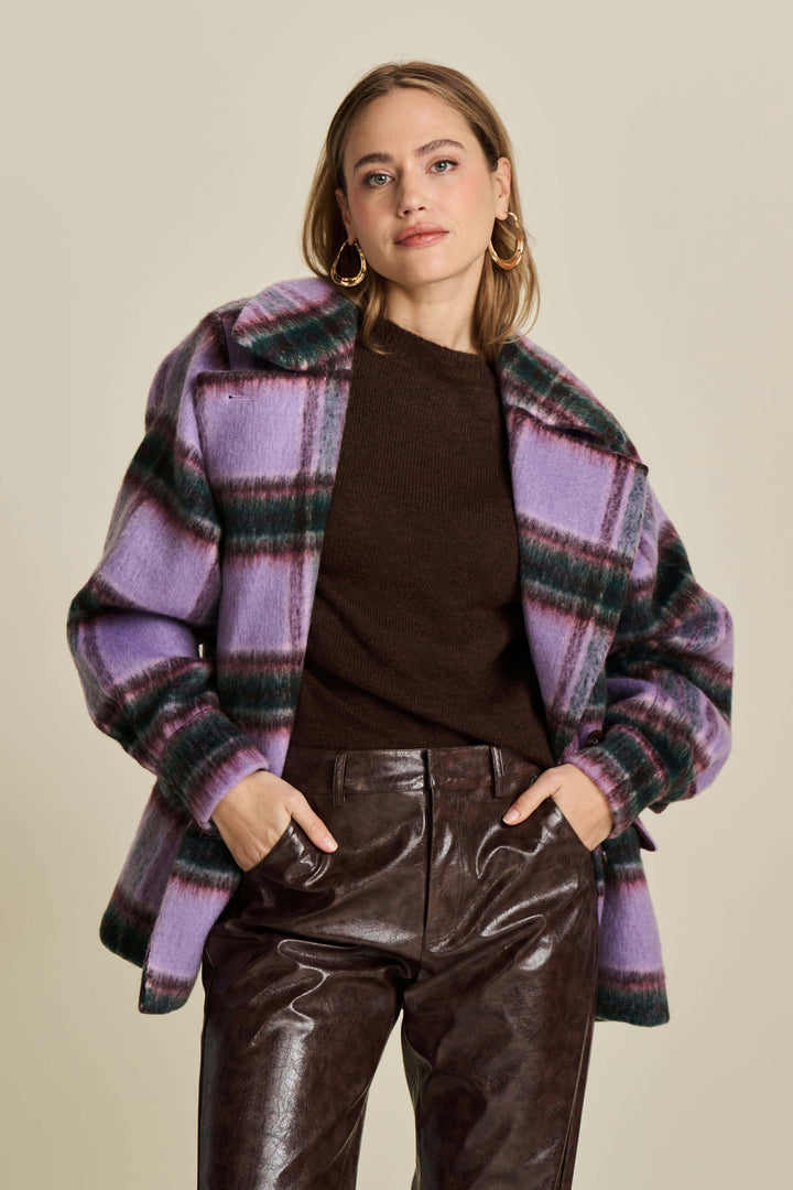 Checks Lavender Over-sized Coat
