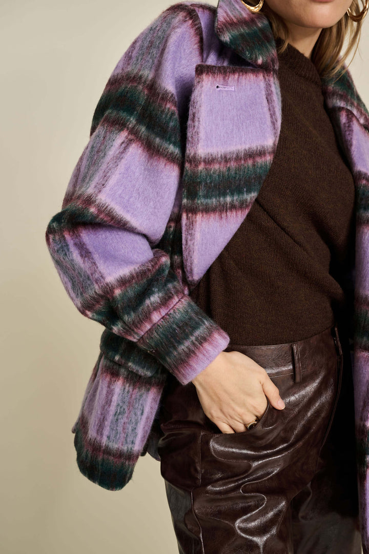 Checks Lavender Over-sized Coat