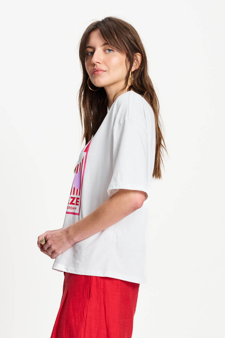 White T-shirt with pink &