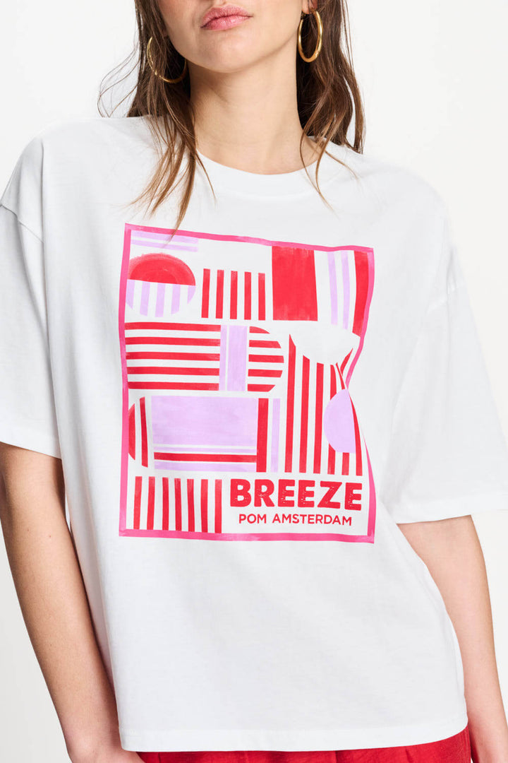 White T-shirt with pink geometric &