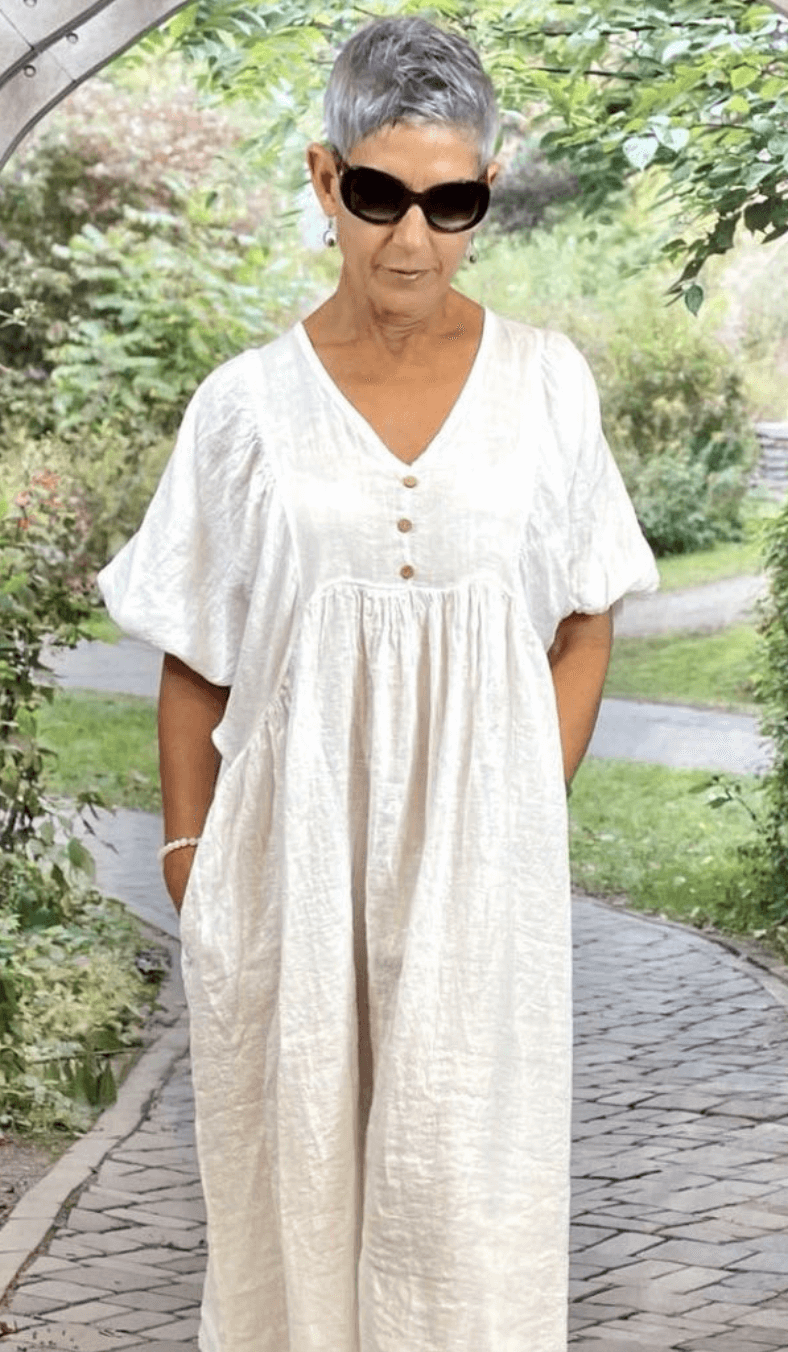 Loose Kaftan Button Free Size Dress - White