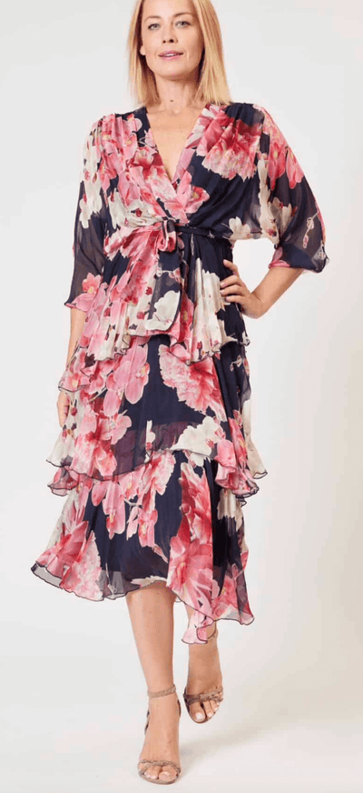 Cross-Over Neckline Long Slve  - Pink Floral