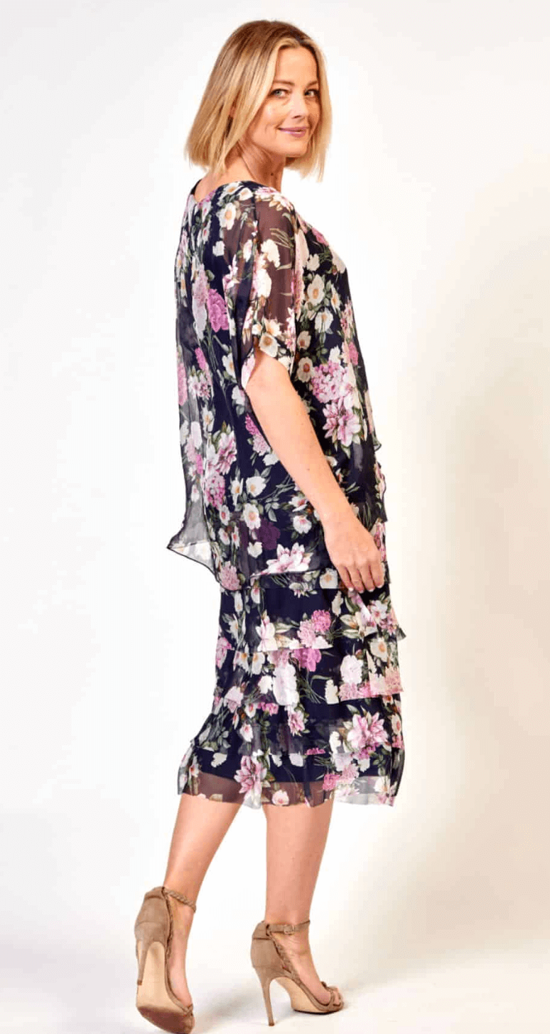 Multi Layers Dress - Navy Floral Print
