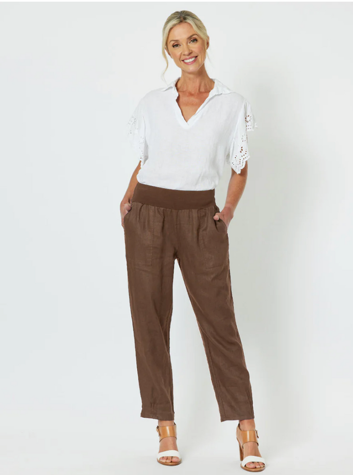 Sarah Ribbed Waist Linen Pant - Koko