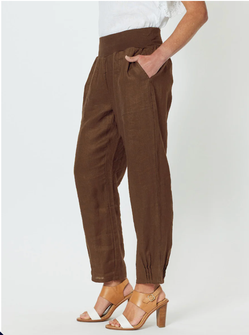 Sarah Ribbed Waist Linen Pant - Koko